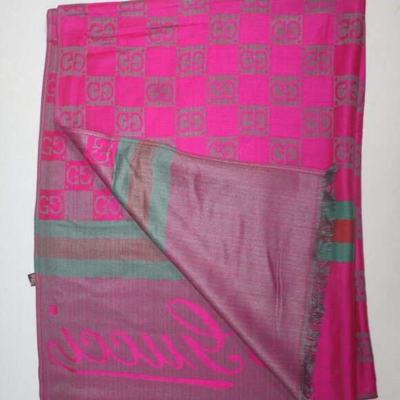 Authentic Gucci Wrap 35% Silk 65% Cashmere Stole Shawl Multicolor Used - Picture 6 of 13